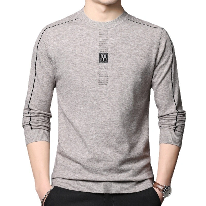 Custom Logo Long Sleeve Knit T Shirt Men&prime; S Spring and Autumn New Bottom Shirt Solid Color Thin Men&prime; S Round Collar Sweater