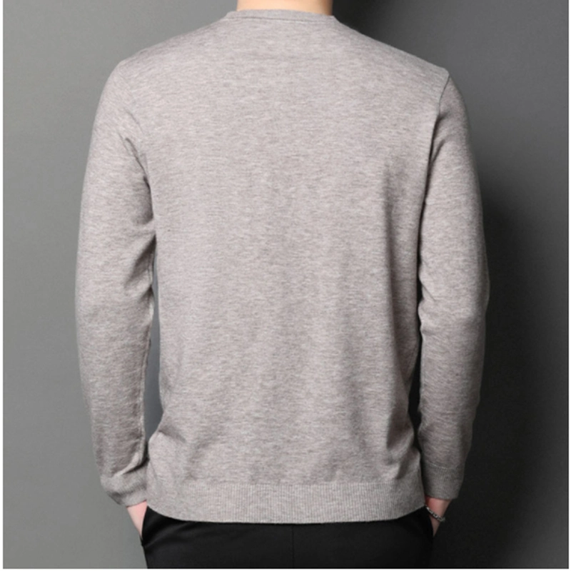 Custom Logo Long Sleeve Knit T Shirt Men&prime; S Spring and Autumn New Bottom Shirt Solid Color Thin Men&prime; S Round Collar Sweater
