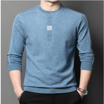 Custom Logo Long Sleeve Knit T Shirt Men′ S Spring and Autumn New Bottom Shirt Solid Color Thin Men′ S Round Collar Sweater